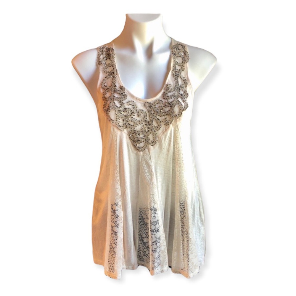 3/$20 D’CLOSET Beaded Lace Racerback Tank Cream Medium